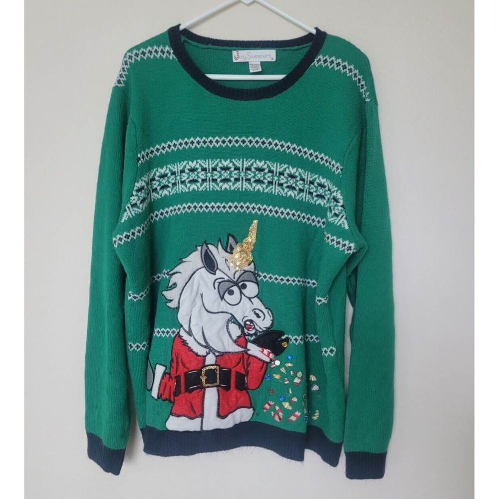 Jolly Sweaters Funny Embellished Unicorn Ugly Christmas Sweater Size XXL